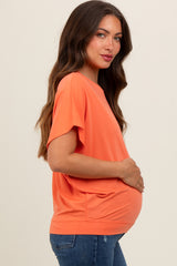 Orange Round Neck Dolman Sleeve Maternity Top