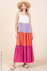 Fuchsia Tiered Colorblock Maternity Maxi Dress