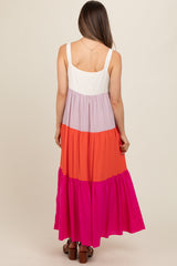 Fuchsia Tiered Colorblock Maternity Maxi Dress