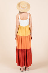 Orange Tiered Colorblock Maxi Dress