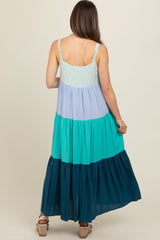 Blue Tiered Colorblock Maternity Maxi Dress