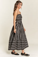 Black Striped Back Cutout Dress