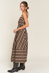 Brown Striped Back Cutout Dress