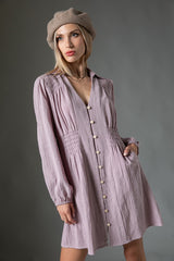 Ash Lilac Cotton Button Down Dress