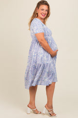 Lavender Floral Tiered Plus Maternity Midi Dress