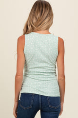 Mint Green Floral Ribbed Henley Maternity Tank Top