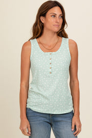 Mint Green Floral Ribbed Henley Tank Top