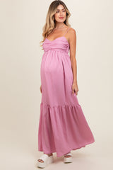 Pink Monochrome Stripe Maternity Maxi Dress