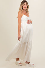 Cream Monochrome Stripe Maternity Maxi Dress