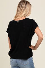 Black Knit Short Sleeve Sweater Top