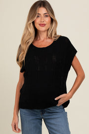 Black Knit Short Sleeve Sweater Maternity Top