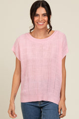 Pink Knit Short Sleeve Sweater Top