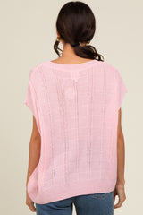 Pink Knit Short Sleeve Sweater Top