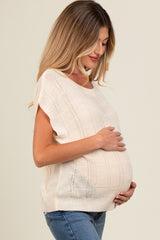 Cream Knit Short Sleeve Sweater Maternity Top