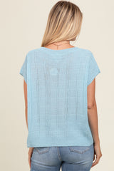 Blue Knit Short Sleeve Sweater Top