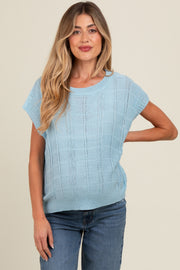 Blue Knit Short Sleeve Sweater Maternity Top