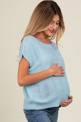 Blue Knit Short Sleeve Sweater Maternity Top