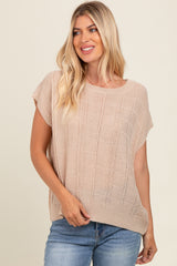 Beige Knit Short Sleeve Sweater Top