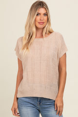 Beige Knit Short Sleeve Sweater Maternity Top