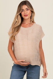 Beige Knit Short Sleeve Sweater Maternity Top