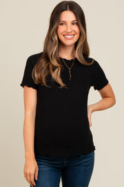 Black Ruffle Trim Ribbed Maternity Top