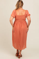 Rust Crochet Bodice Cotton Plus Maternity Midi Dress