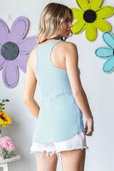 Light Blue Textured Button Accent Tank Top