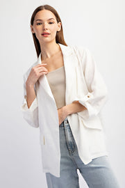 White Linen Rolled Cuff Blazer