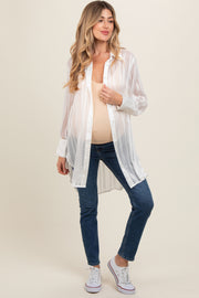 White Sheer Stripe Button Down Maternity Blouse