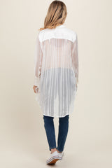 White Sheer Stripe Button Down Maternity Blouse