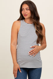 Navy Blue Striped High Neckline Maternity Tank