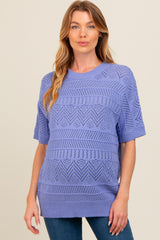 Periwinkle Crochet Knit Short Sleeve Sweater Maternity Top