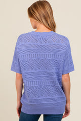 Periwinkle Crochet Knit Short Sleeve Sweater Maternity Top