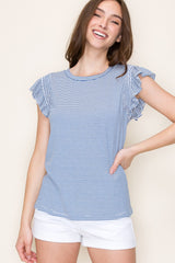 Royal Striped Flutter Sleeve Top