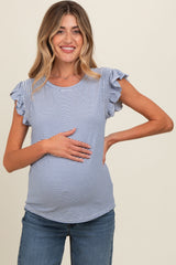 Royal Striped Flutter Sleeve Maternity Top