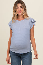 Royal Striped Flutter Sleeve Maternity Top