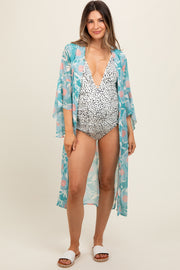 Teal Floral Bell Sleeve Maternity Cover-Up