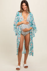 Teal Floral Bell Sleeve Maternity Cover-Up