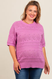 Violet Crochet Knit Short Sleeve Sweater Maternity Plus Top