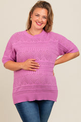 Violet Crochet Knit Short Sleeve Sweater Maternity Plus Top