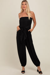 Black Strapless Sash Tie Maternity Jumpsuit