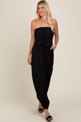 Black Strapless Sash Tie Jumpsuit