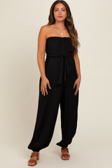 Black Strapless Sash Tie Maternity Jumpsuit