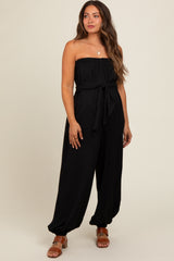 Black Strapless Sash Tie Maternity Jumpsuit