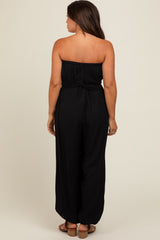 Black Strapless Sash Tie Maternity Jumpsuit