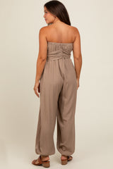 Mocha Strapless Sash Tie Maternity Jumpsuit