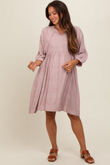 Mauve Printed Front Tie Maternity 3/4 Sleeve Dress