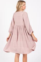 Mauve Printed Front Tie 3/4 Sleeve Dress