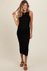 Black Ribbed Knit Sleeveless Maternity Dress