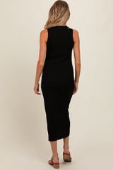 Black Ribbed Knit Sleeveless Maternity Dress